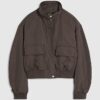 Brown Funnel Neck Bomber Jacket