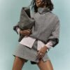 Brown Funnel Neck Bubble Hem Bomber Jacket