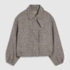 Brown Funnel Neck Bubble Hem Bomber Jacket
