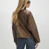 Brown Funnel Neck Distressed Bomber Jacket
