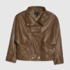 Brown Funnel Neck Distressed Bomber Jacket