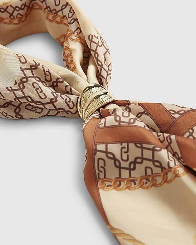 Brown Geometric Floral Neck Scarf
