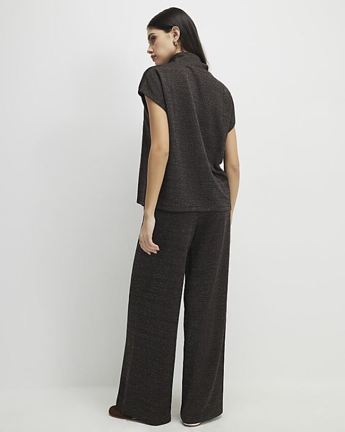 Brown Glitter Wide Leg Trousers