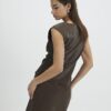 Brown Hammered Faux Leather Mini Skirt