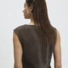 Brown Hammered Faux Leather Ruched Detail Top