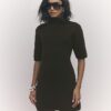 Brown High Neck Cosy Mini Dress