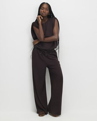 Brown High Waisted Premium Wide Leg Joggers