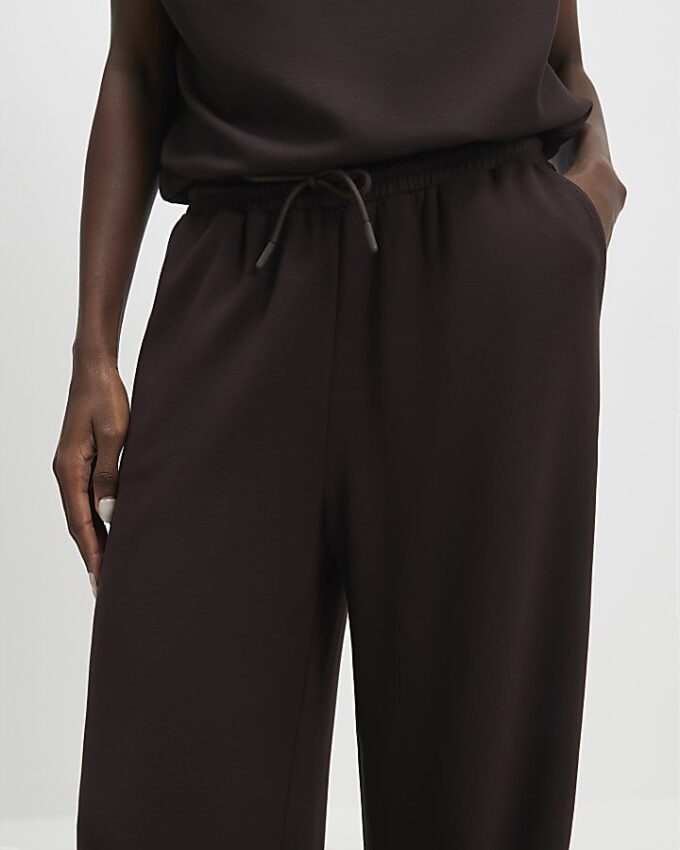 Brown High Waisted Premium Wide Leg Joggers