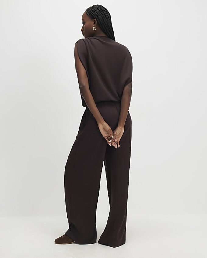 Brown High Waisted Premium Wide Leg Joggers