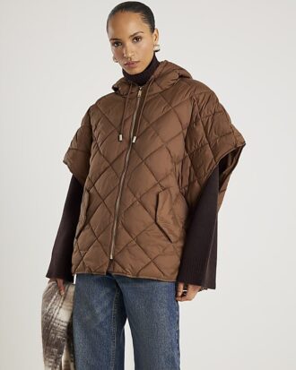 Brown Hooded Puffer Cape Brown Hooded Puffer Cape