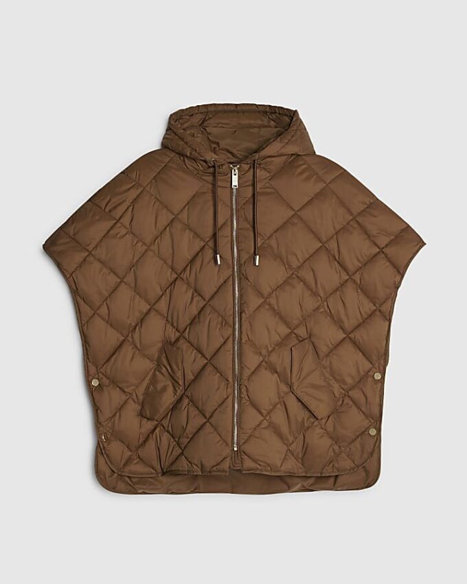 Brown Hooded Puffer Cape