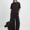 Brown Jacquard Wide Leg Trousers