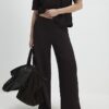 Brown Jacquard Wide Leg Trousers