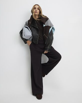 Brown Jersey Tailored Wide Leg Trousers