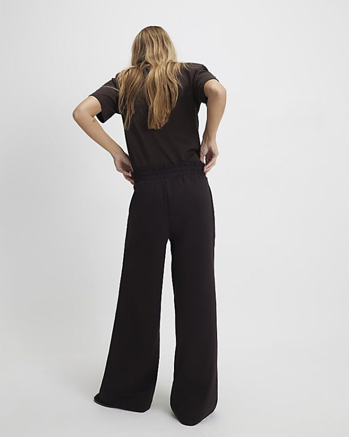 Brown Jersey Tailored Wide Leg Trousers