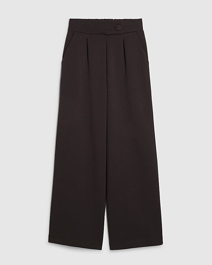 Brown Jersey Tailored Wide Leg Trousers