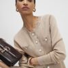 Brown Knit Fitted Scallop Trim Cardigan