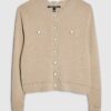 Brown Knit Fitted Scallop Trim Cardigan