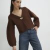 Brown Knitted Gold Detail Cardigan