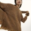 Brown Knitted Long Sleeve Fringed Hem Jumper