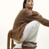 Brown Knitted Long Sleeve Fringed Hem Jumper
