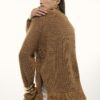 Brown Knitted Long Sleeve Fringed Hem Jumper