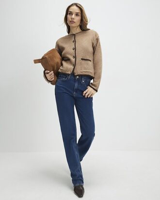 Brown Knitted Long Sleeve Whipstitch Cardigan