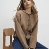 Brown Knitted Long Sleeve Whipstitch Cardigan