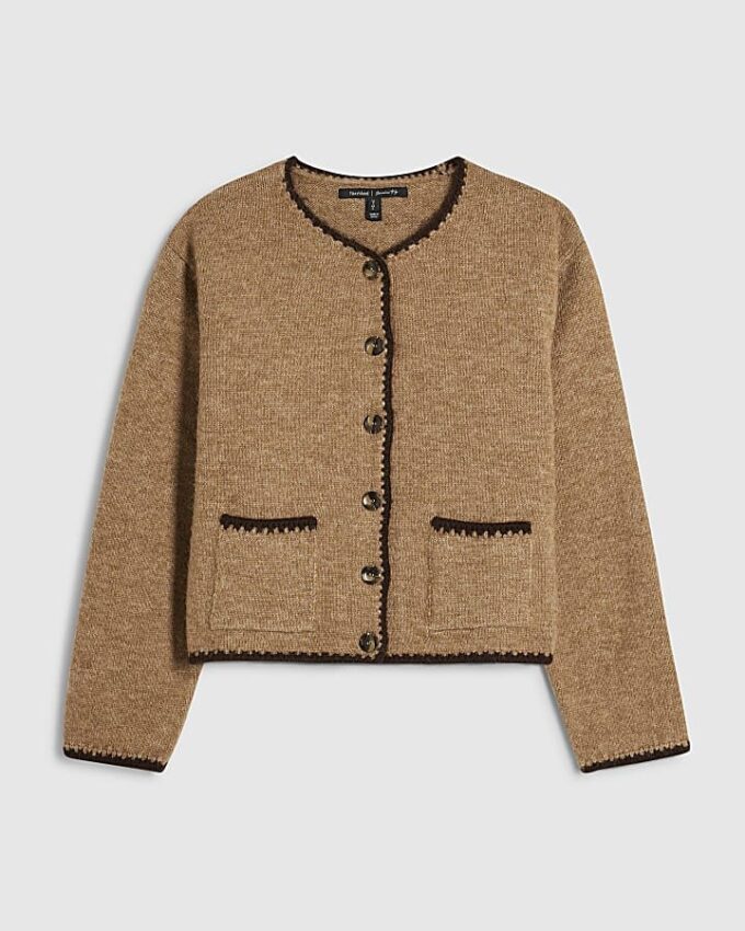 Brown Knitted Long Sleeve Whipstitch Cardigan