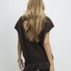 Brown Knitted Sleeveless Ribbed Hem Tank Top
