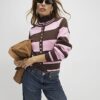 Brown Knitted Striped Cardigan