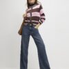 Brown Knitted Striped Cardigan