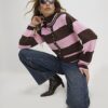 Brown Knitted Striped Cardigan