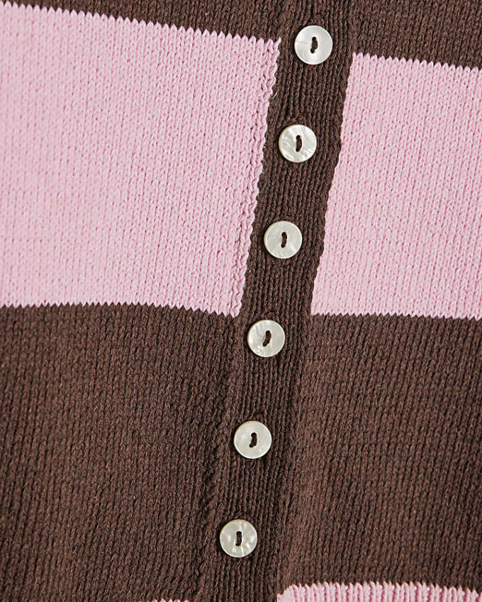 Brown Knitted Striped Cardigan