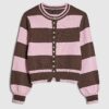 Brown Knitted Striped Cardigan