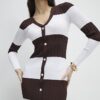 Brown Knitted Striped Midi Dress