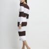 Brown Knitted Striped Midi Dress