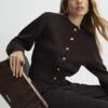 Brown Knitted Structured Sleeve Cardigan