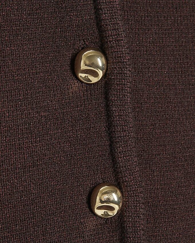 Brown Knitted Structured Sleeve Cardigan