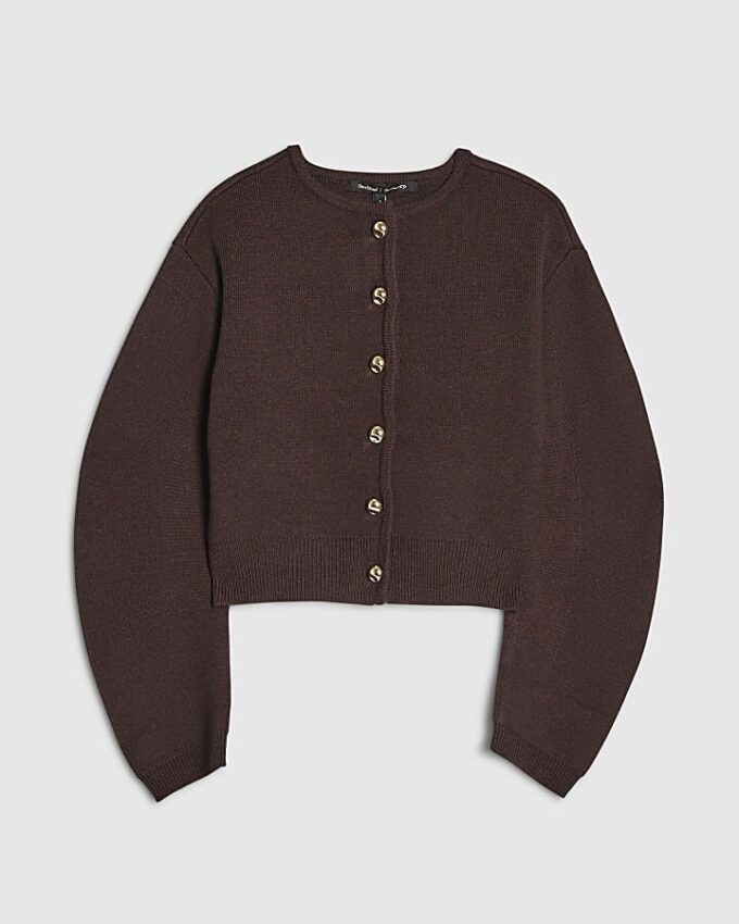 Brown Knitted Structured Sleeve Cardigan