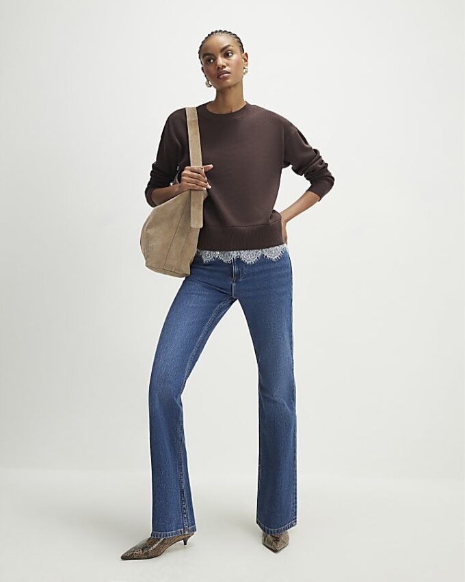 Brown Lace Hem Jumper