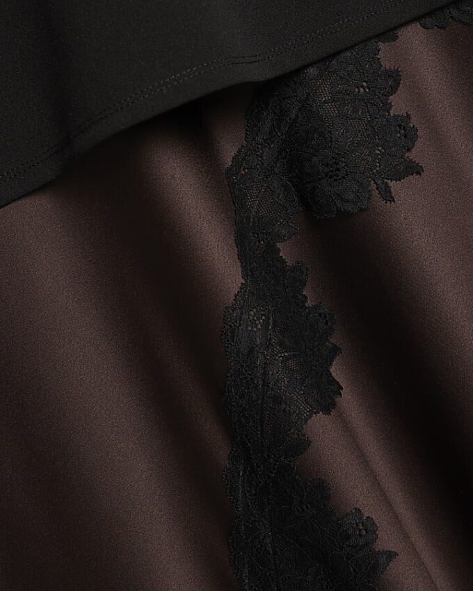 Brown Lace Hybrid T-Shirt Maxi Dress