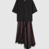Brown Lace Hybrid T-Shirt Maxi Dress