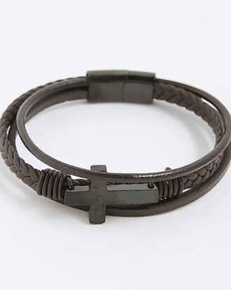 Brown Leather Cross Bracelet
