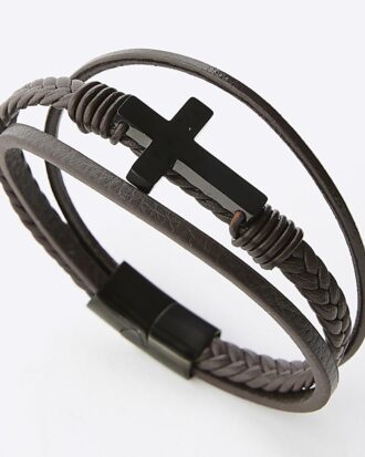 Brown Leather Cross Bracelet