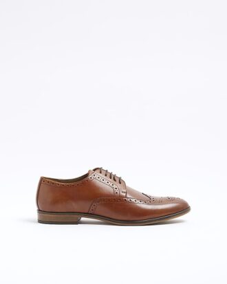 Brown Leather Derby Brogue Shoes