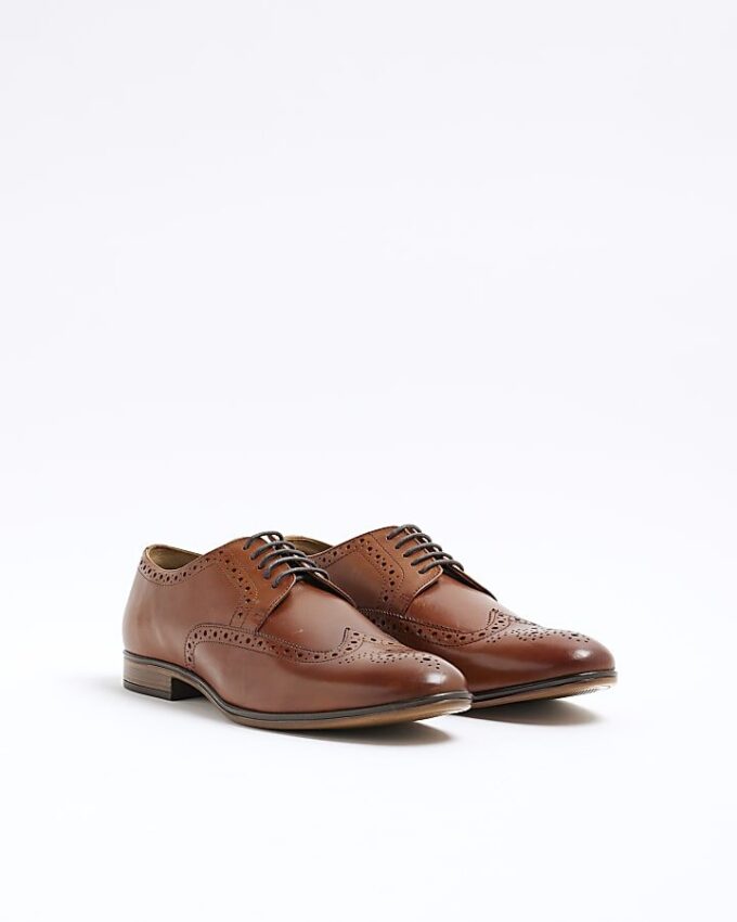 Brown Leather Derby Brogue Shoes