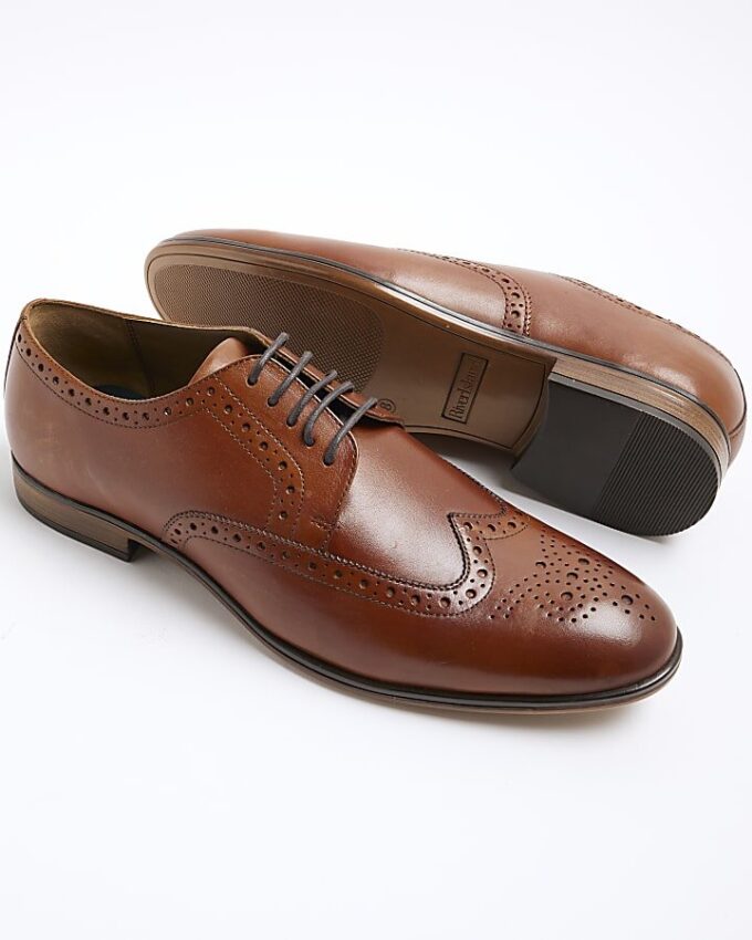 Brown Leather Derby Brogue Shoes