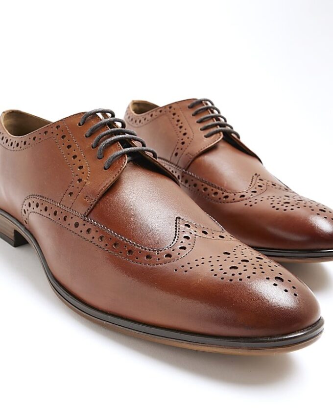 Brown Leather Derby Brogue Shoes