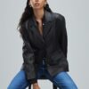 Brown Leather Fitted Waist Blazer